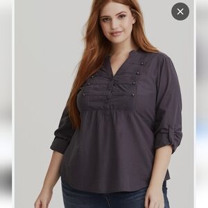Torrid Plus size military poplin black blouse top empire waist
